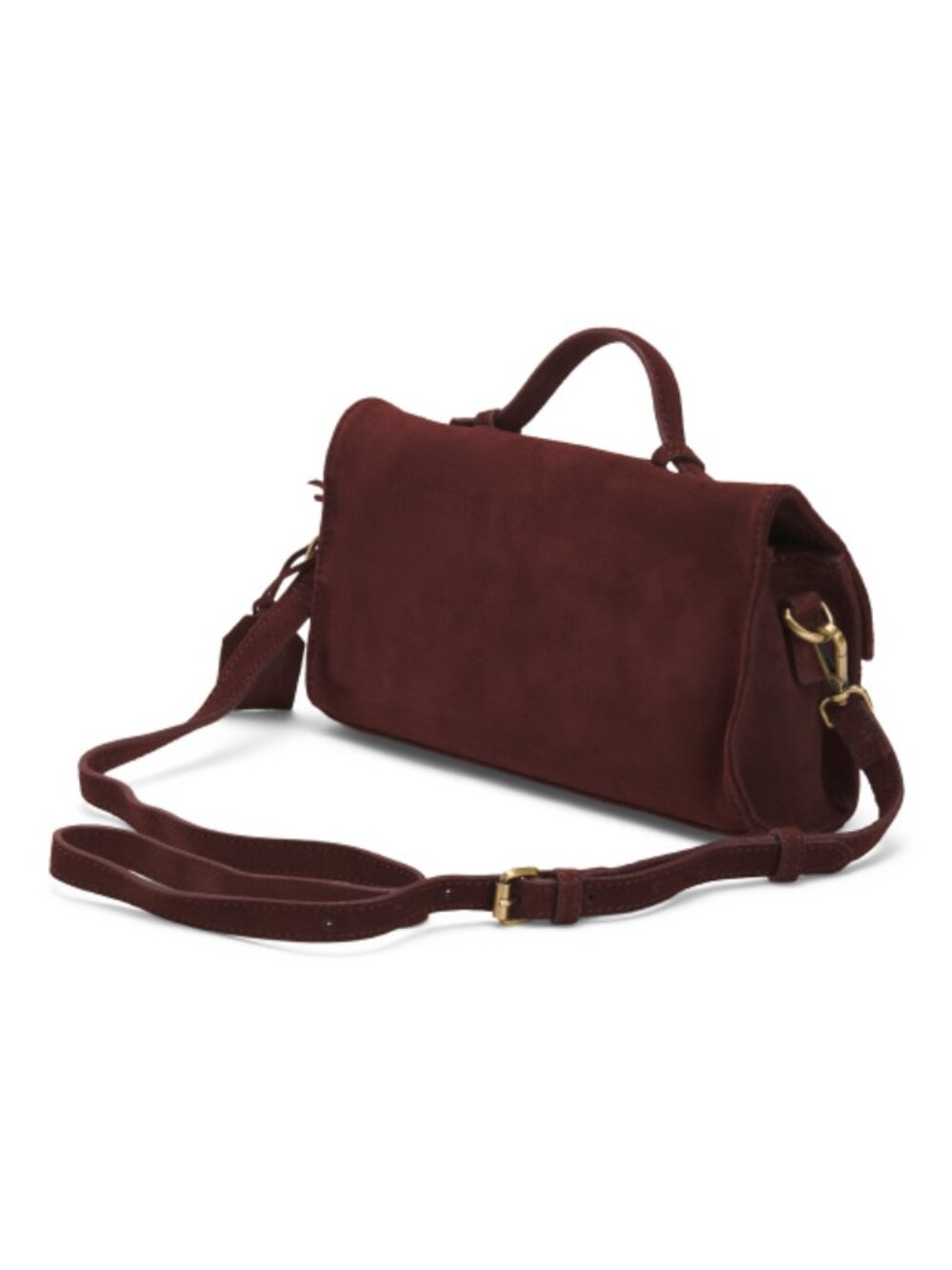MADE IN INDIA Suede East West Turn Lock Satchel - Picture 3 of 4